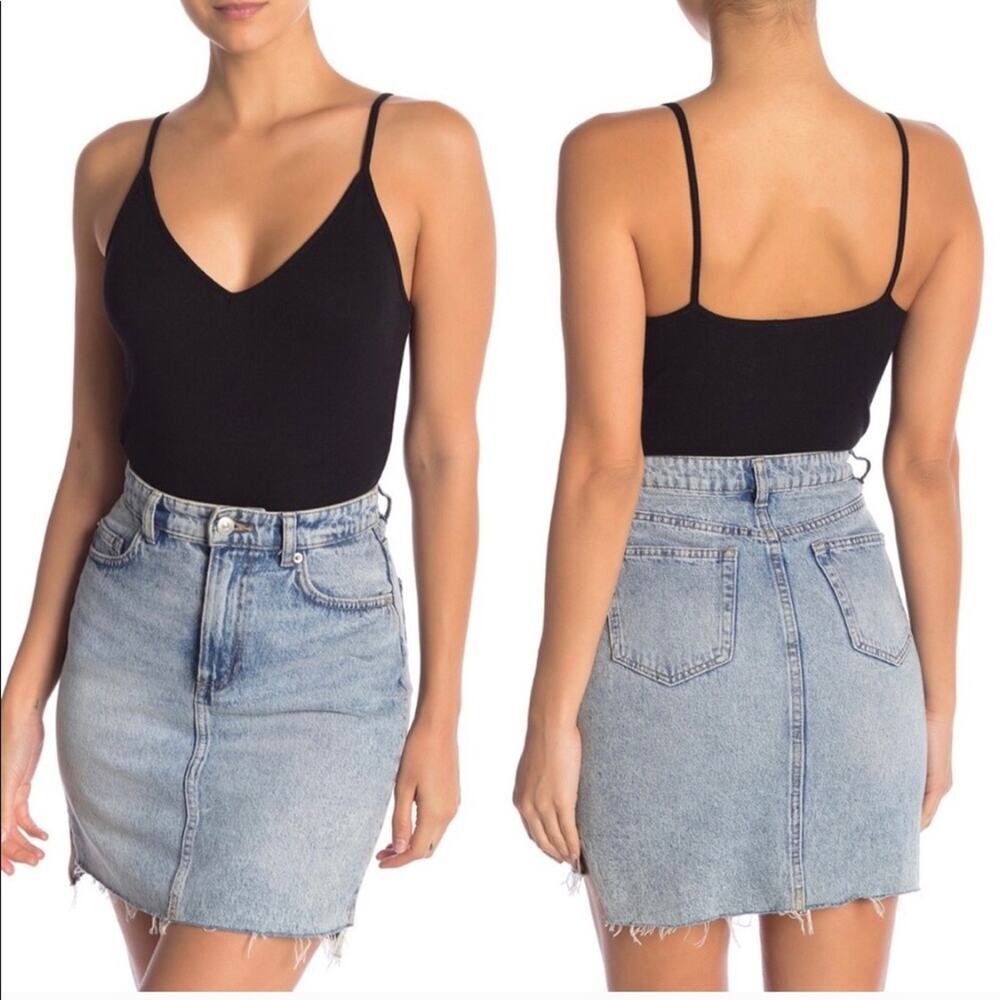 BP V-Neck Ribbed Thong Bodysuit Black XXS NWT Basics Layering‎ Minimalist Knit